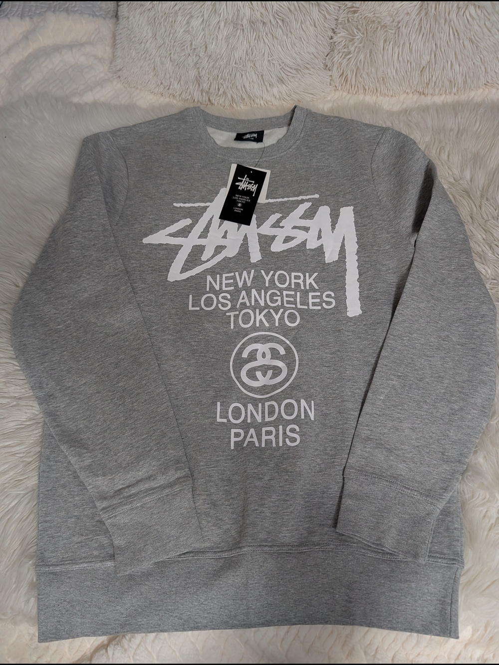 Stussy Gray Crewneck with White Script Logo - Picture 2 of 3